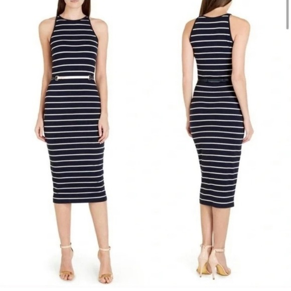 Ted Baker Dresses Ted Baker Navy And White Stripe Midi Dress Poshmark